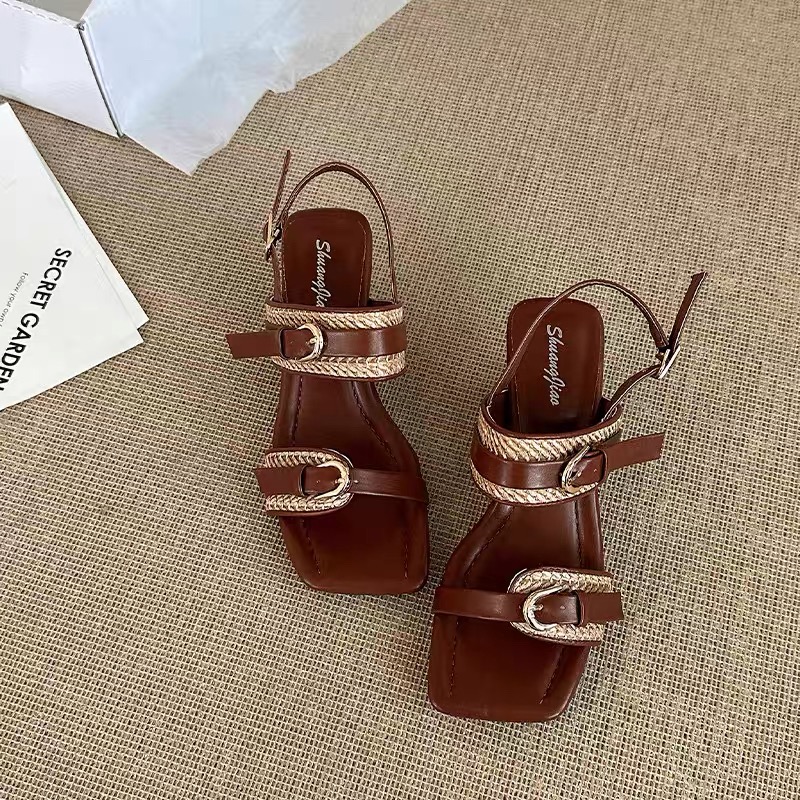 Giày sandal quai ngang phối dây đan thanh lịch_D01