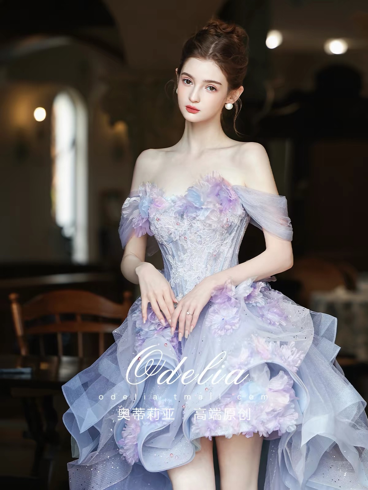 Váy dạ hội trễ vai đính hoa_I99