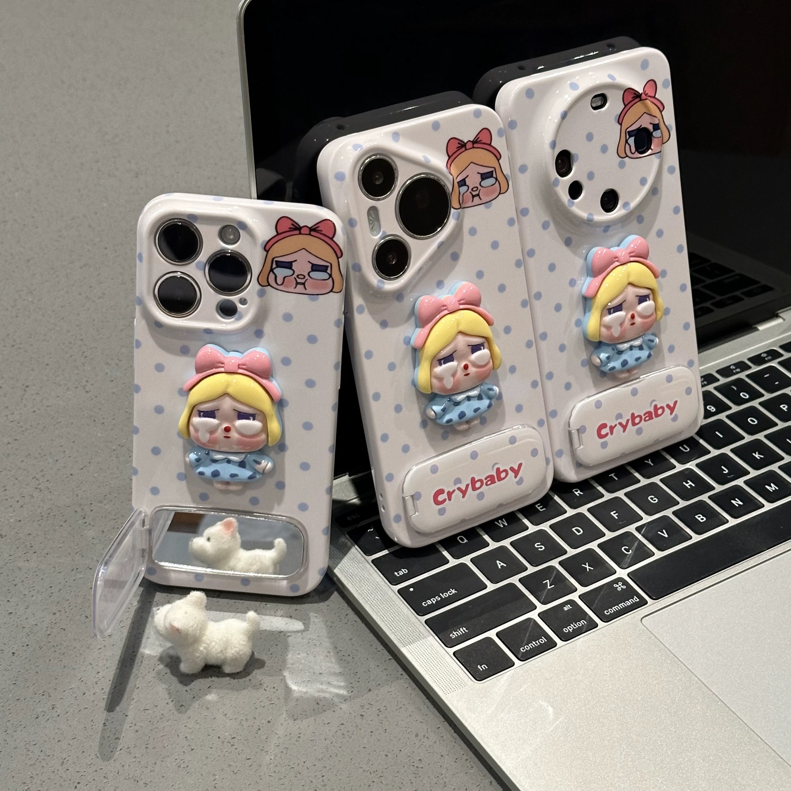 Ốp lưng Crybaby chấm bi kèm gương_O127 (Iphone, Huawei, Honor, OPPO, Vivo, Xiaomi & Redmi)