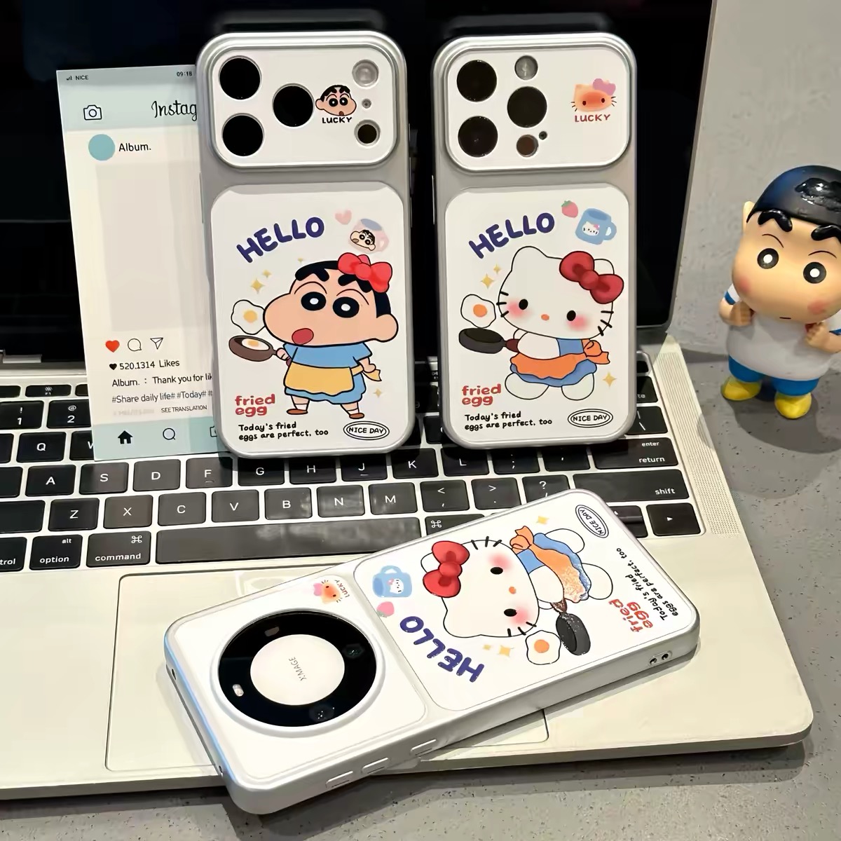 Ốp lưng Shin và Hello Kitty chiên trứng_O202 (Iphone, Huawei, Honor, OPPO, Vivo, Xiaomi & Redmi)