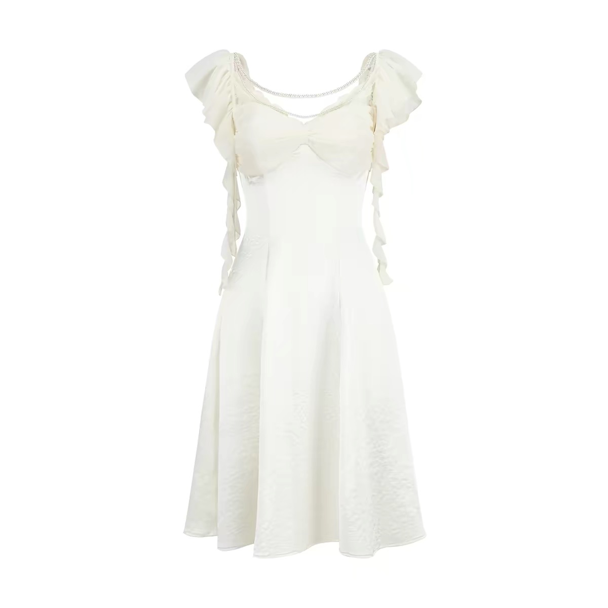 LaceMade váy trắng tay bèo phối dây ngọc trai_Y88