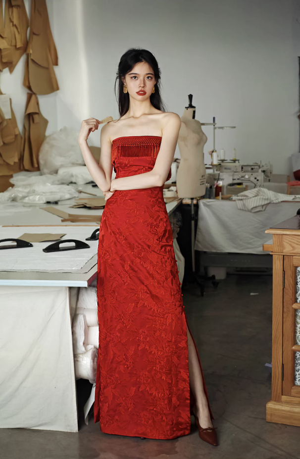 Váy cưới cúp ngực ren tua rua dáng ôm vintage_I31