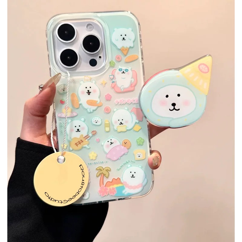 Ốp lưng gấu trắng tiệc sinh nhật kèm giá đỡ điện thoại_O47 (Iphone, Huawei, Honor, OPPO, Vivo, Xiaomi & Redmi)