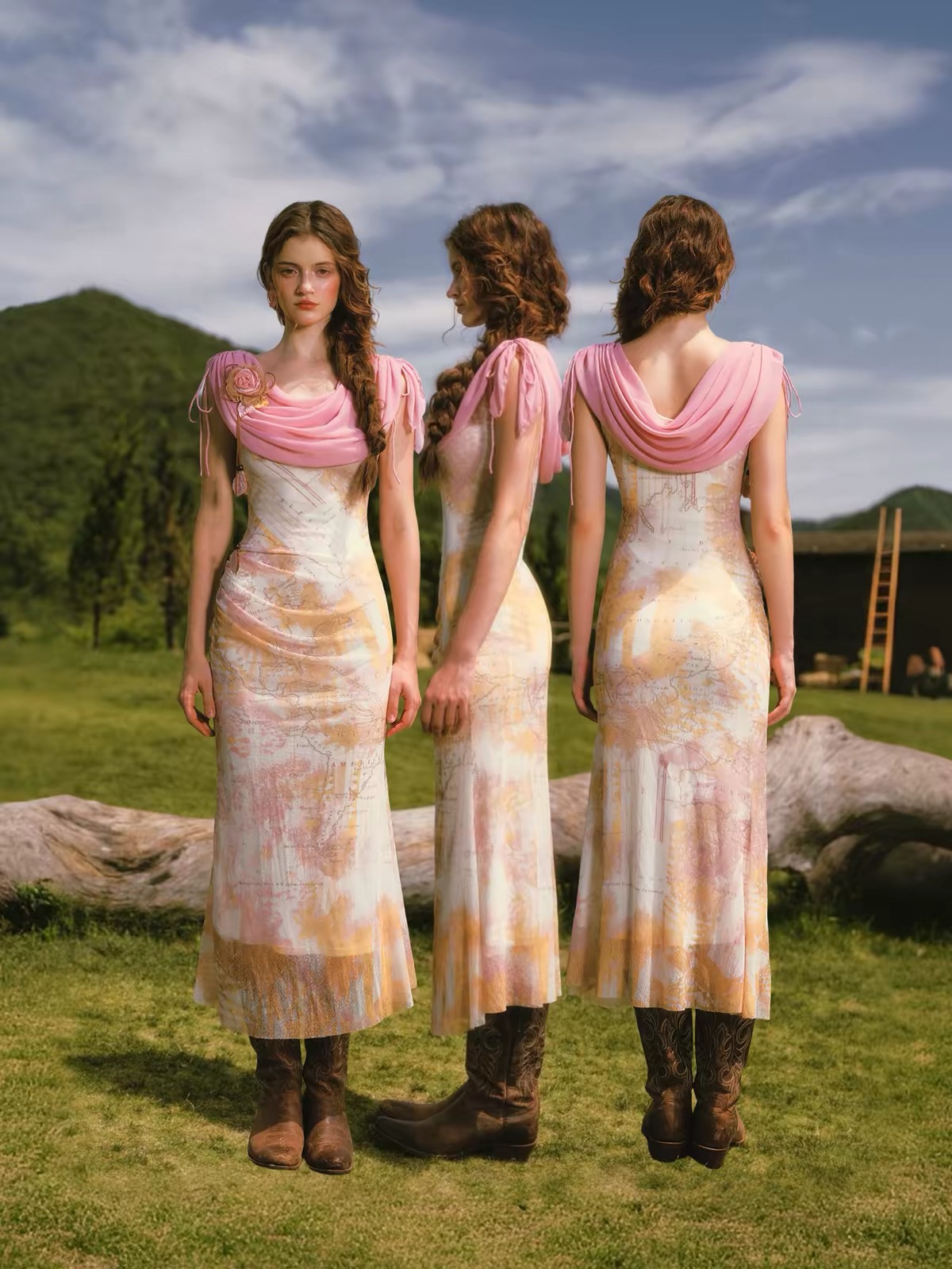 LaceMade váy hoa dáng ôm cổ đổ lệch vai_Y112
