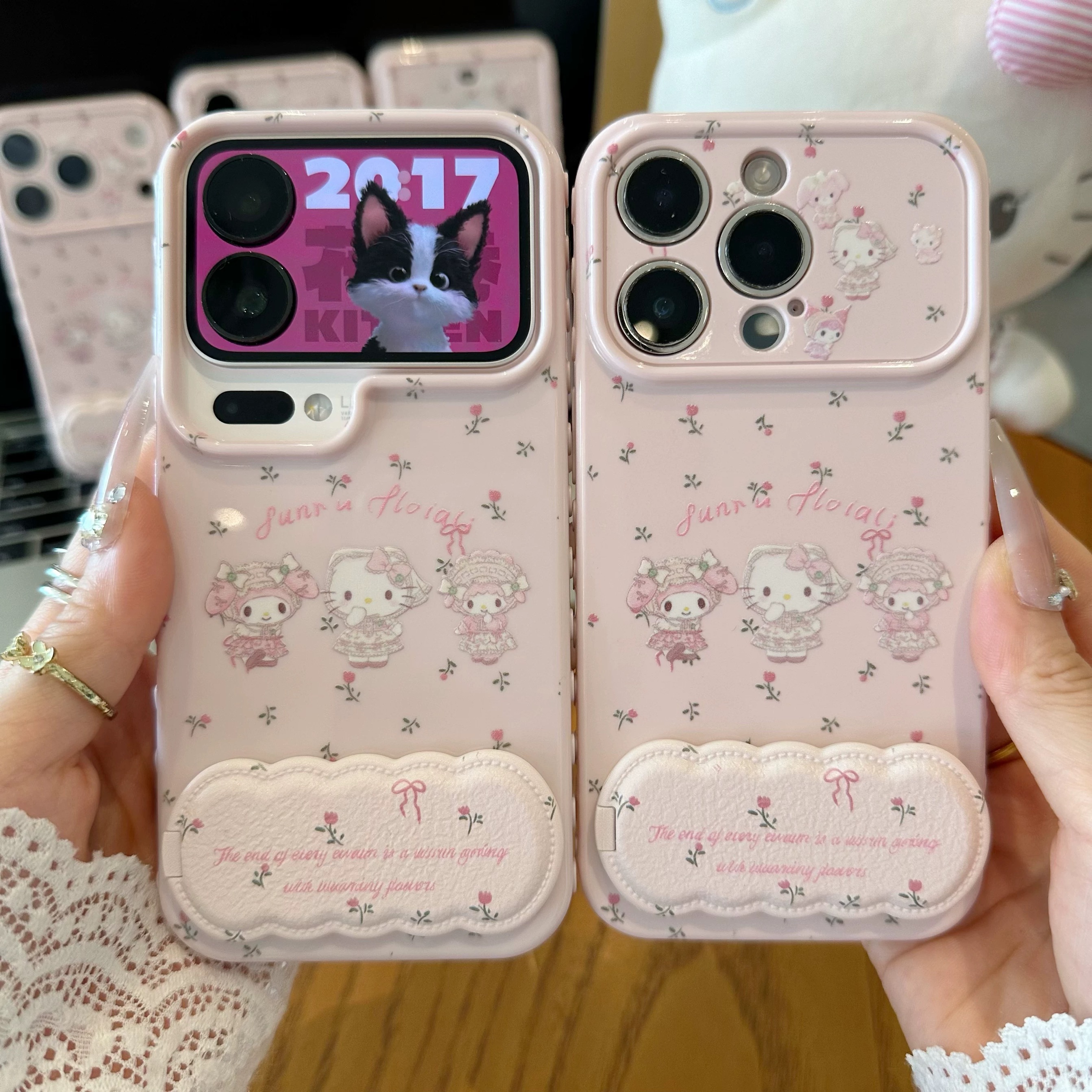Ốp lưng Hello Kitty & My Melody hoa nhí kèm gương_O98 (Iphone, Huawei, Honor, OPPO, Vivo, Xiaomi & Redmi)