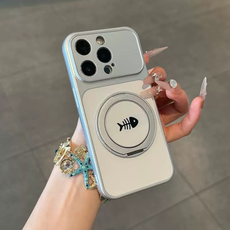 Ốp lưng Mèo & Cá xương kèm giá đỡ điện thoại_O118 (Iphone, Huawei, Honor, OPPO, Vivo, Xiaomi & Redmi)