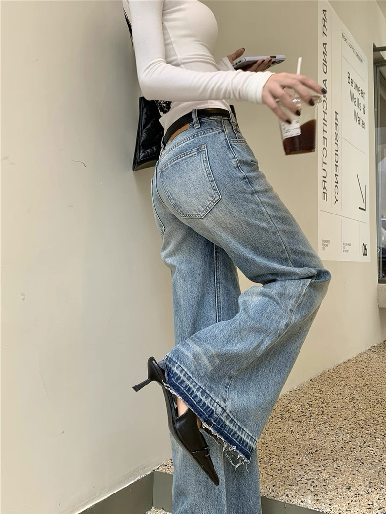 Quần jean ống rộng denim dáng dài_E04