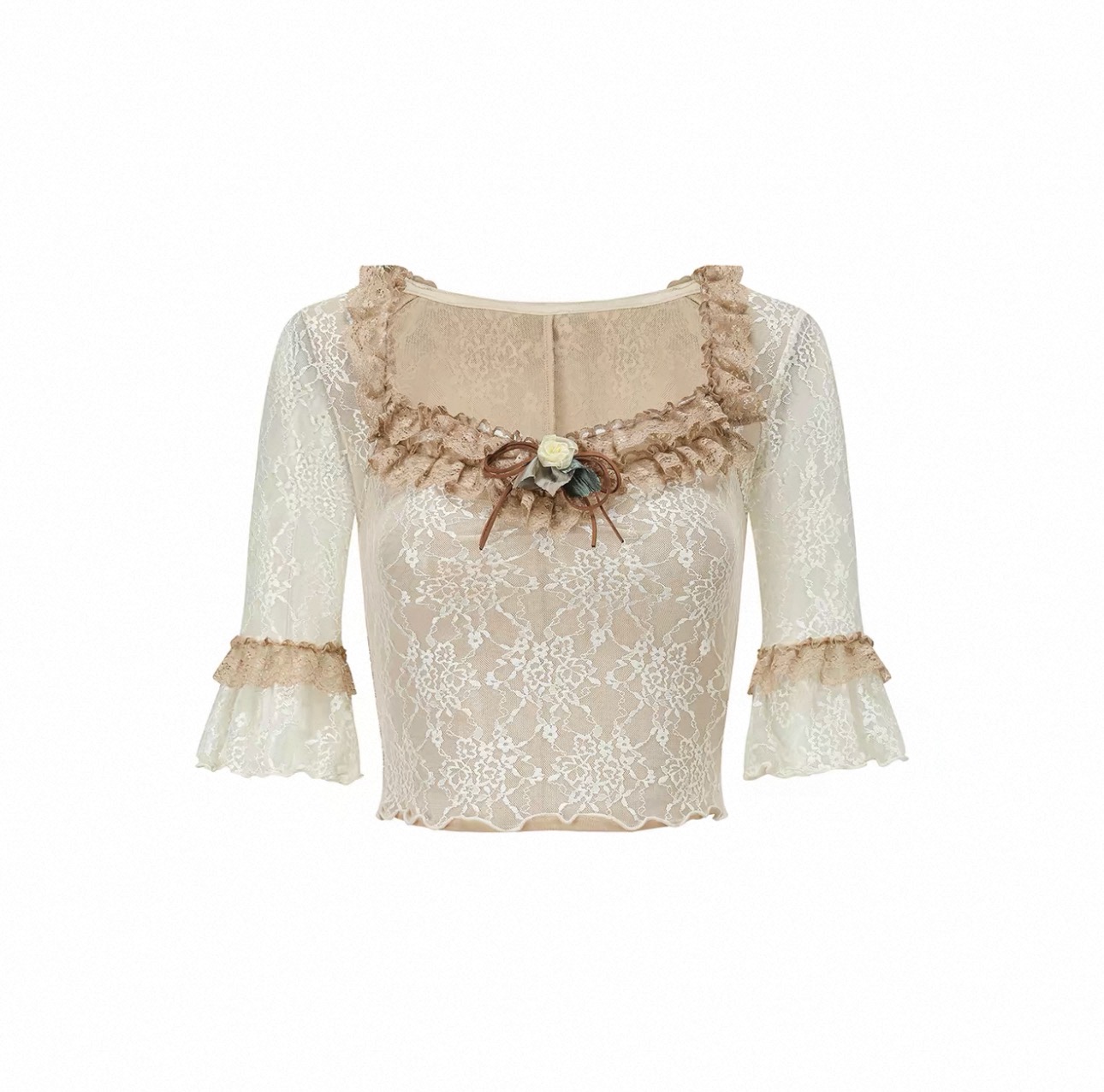 LaceMade áo ren cổ vuông kèm chân váy_V54