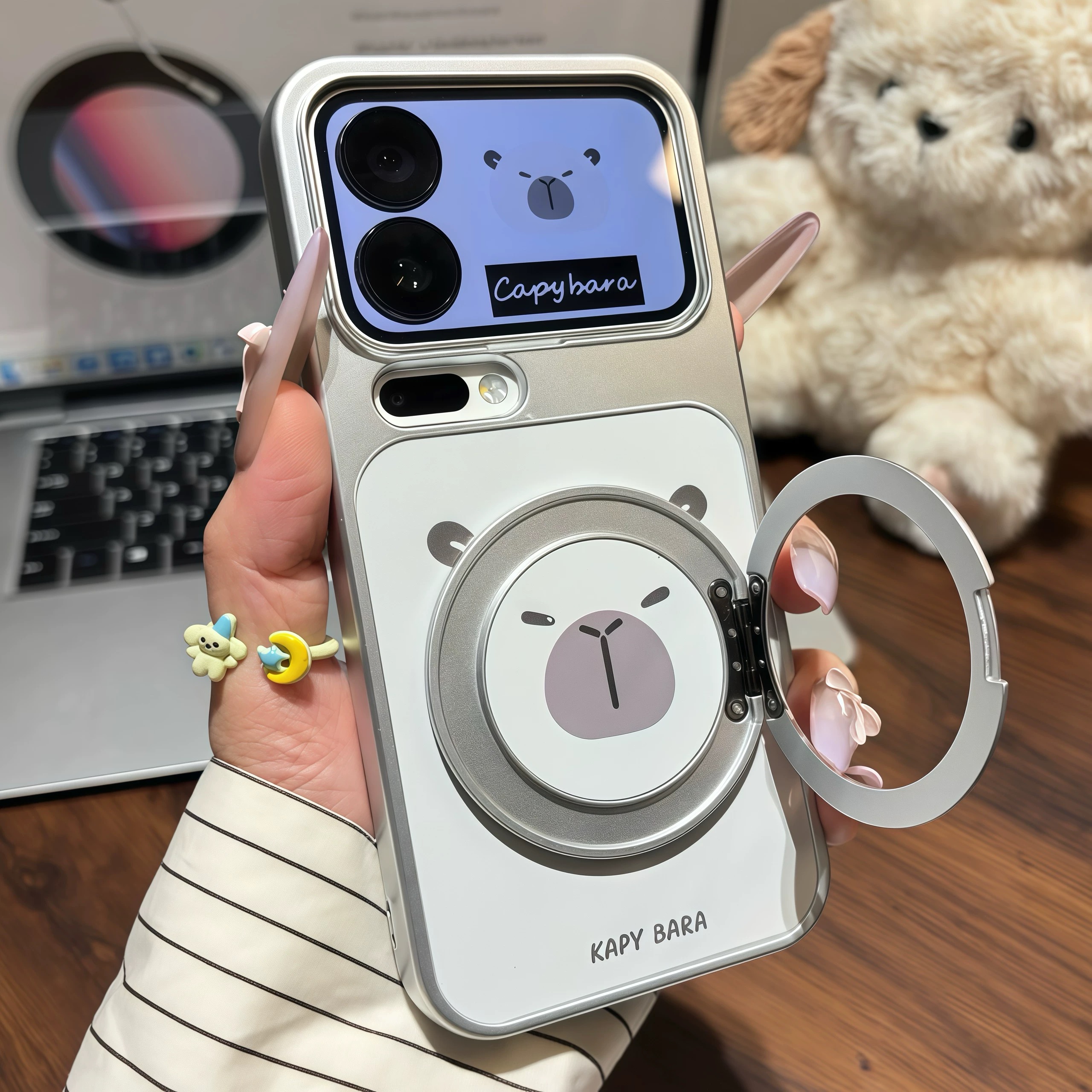 Ốp lưng Mèo và Capybara kèm giá đỡ_O33 (Iphone, Huawei, Honor, OPPO, Vivo, Xiaomi & Redmi)