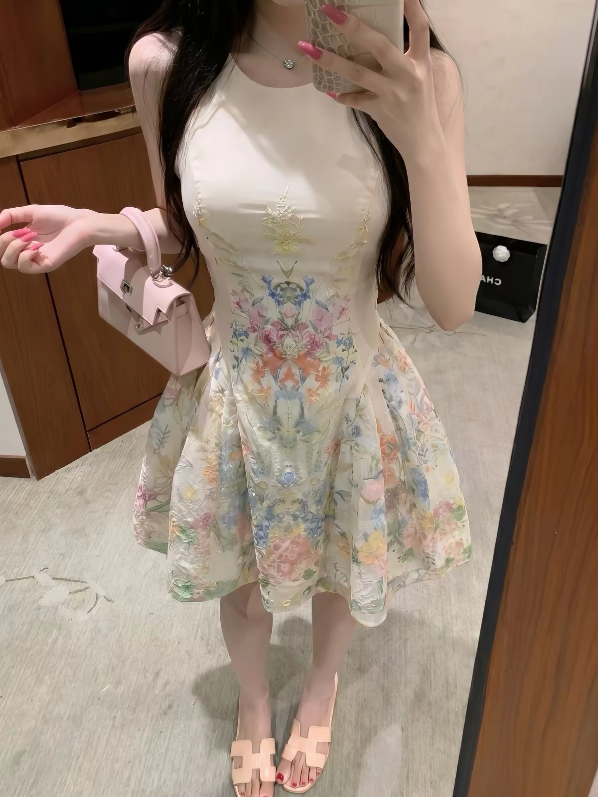 Váy hoa dáng xòe cổ tròn_Y86