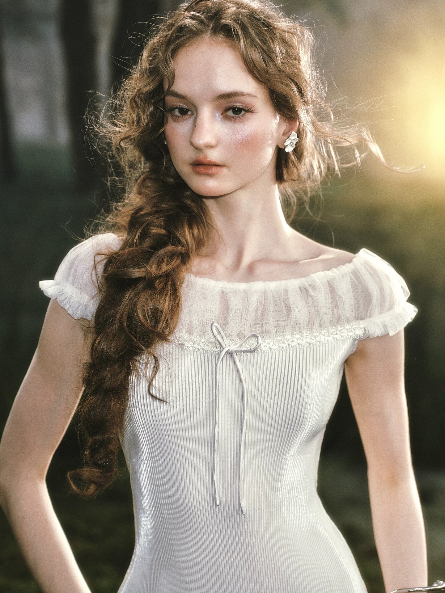 Lacemade váy trắng trễ vai dáng dài tiểu thư_Y19