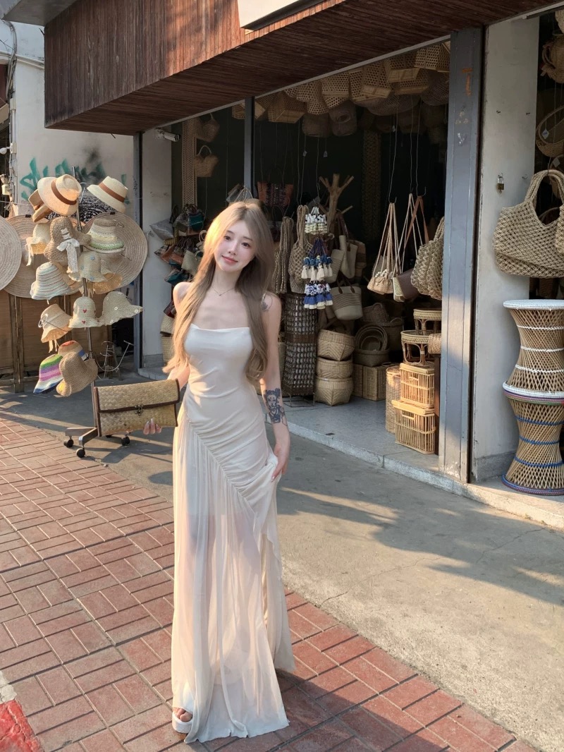 Váy 2 dây dáng dài xẻ tà ôm body quyến rũ_Y14