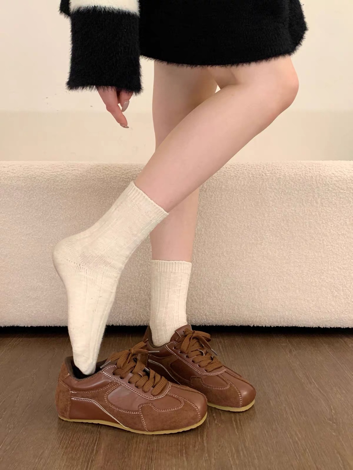 Giày sneaker retro phối da lộn thể thao nữ_S13