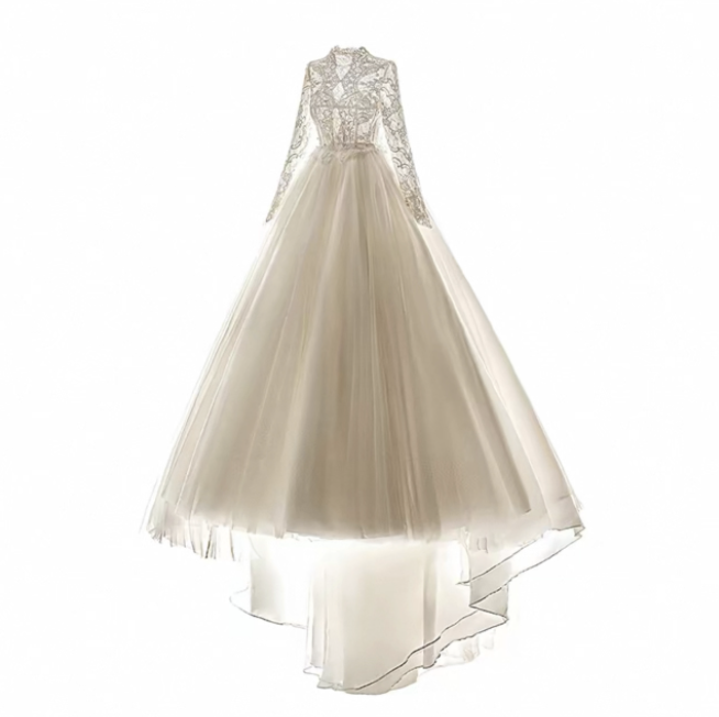 Váy cưới công chúa tay ren dáng bồng_I04