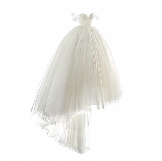 Váy cưới công chúa trễ vai voan bay_I08