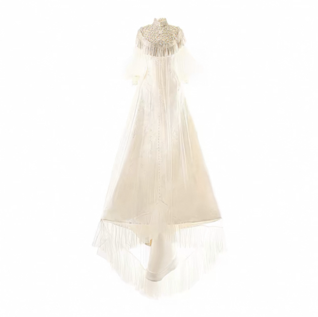 Váy cưới cổ cao ren tua rua phong cách cổ điển_I09