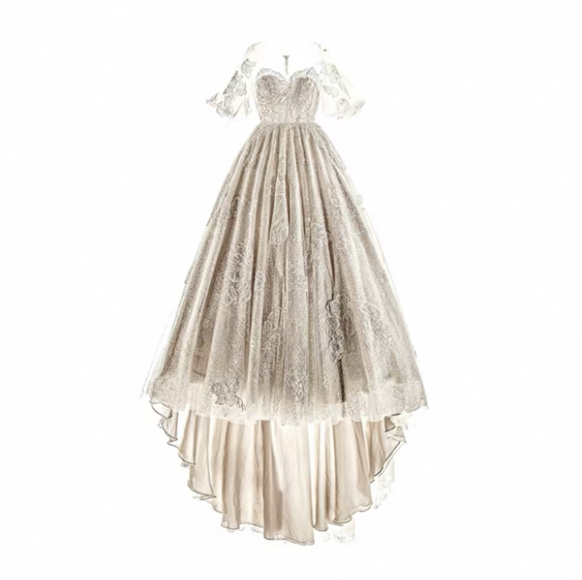 Váy cưới ren kim sa dáng công chúa bồng bềnh_I10