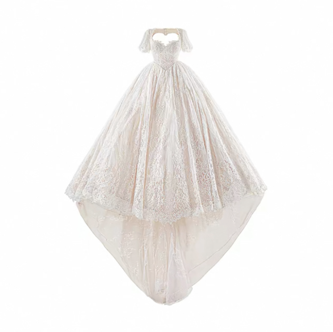 Váy cưới công chúa ren vintage tay ngắn sang trọng_I11