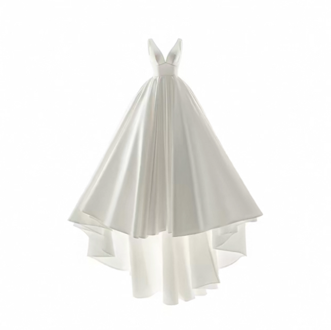 Váy cưới công chúa satin cổ V lưng hở sang trọng_I12