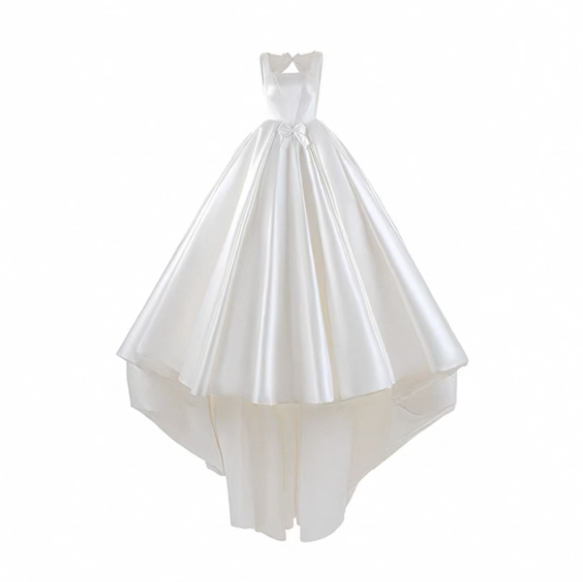 Váy cưới satin cổ vuông dáng xòe phong cách cổ điển_I18