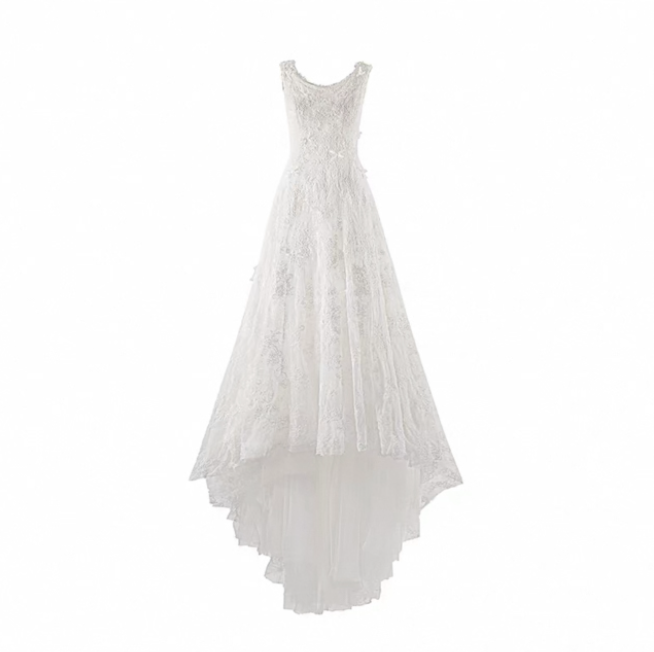 Váy cưới ren cổ thuyền lưng chữ V nhẹ nhàng_I20