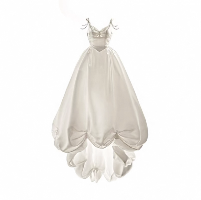 Váy cưới satin dáng công chúa đính ngọc trai_I26