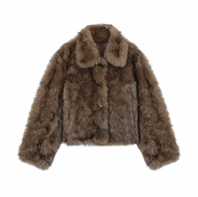 Áo khoác lông ngắn và chân váy voan tầng_V01