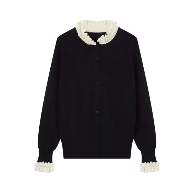 Áo cardigan cổ bèo chân váy voan dài_V02