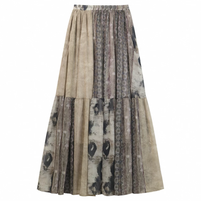 Áo sát nách phối chân váy dài họa tiết vintage_V12