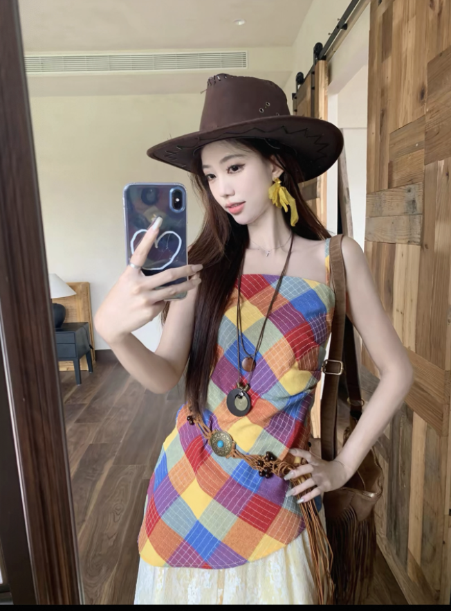 Đầm maxi nhiều tầng phối ren phong cách vintage boho_V14