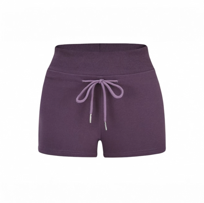 Quần short nữ lưng cao dây rút chất cotton co giãn_Q01