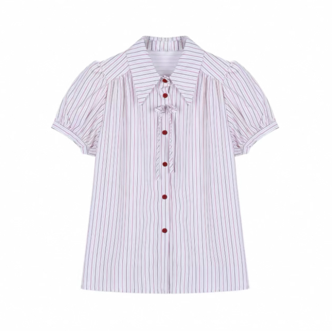 Áo sơ mi tay ngắn sọc phối chân váy chữ A nữ tính_V17