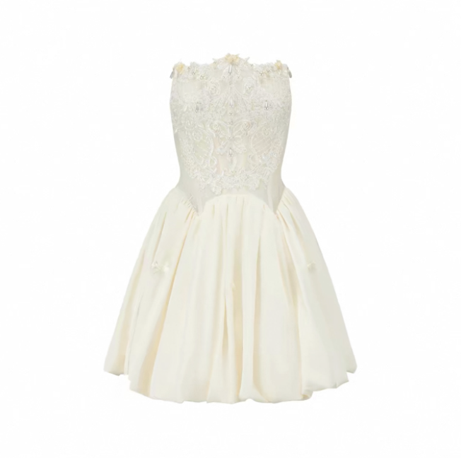 LaceMade váy ren trễ vai nơ bản lớn tiểu thư_Y06