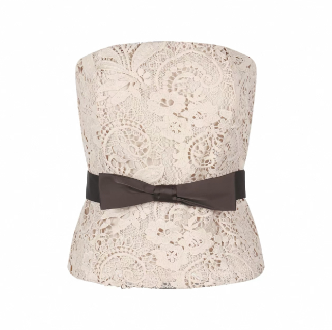 Áo ren chân váy dài thắt nơ eo tiểu thư_V33