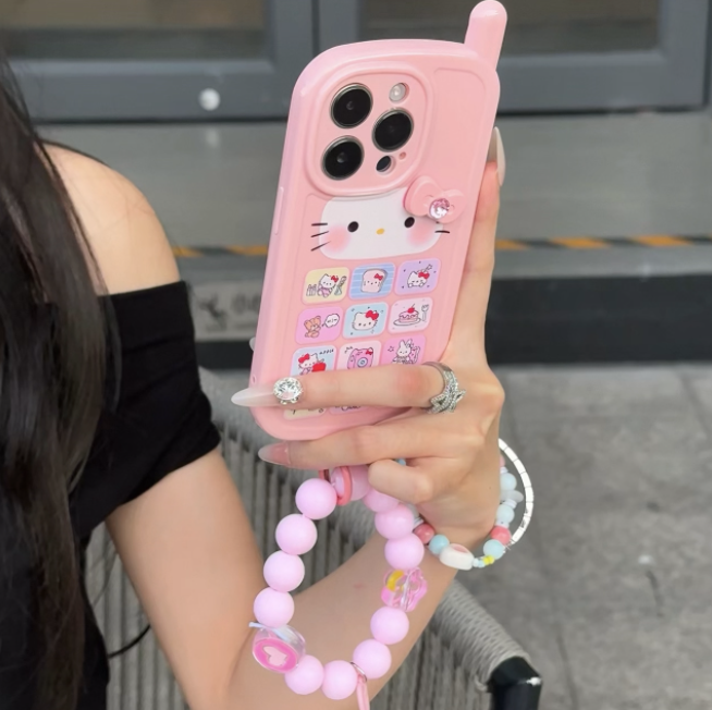Ốp lưng điện thoại cổ điển hoạt hình kèm dây hạt_O21 (Tất cả các dòng Iphone)