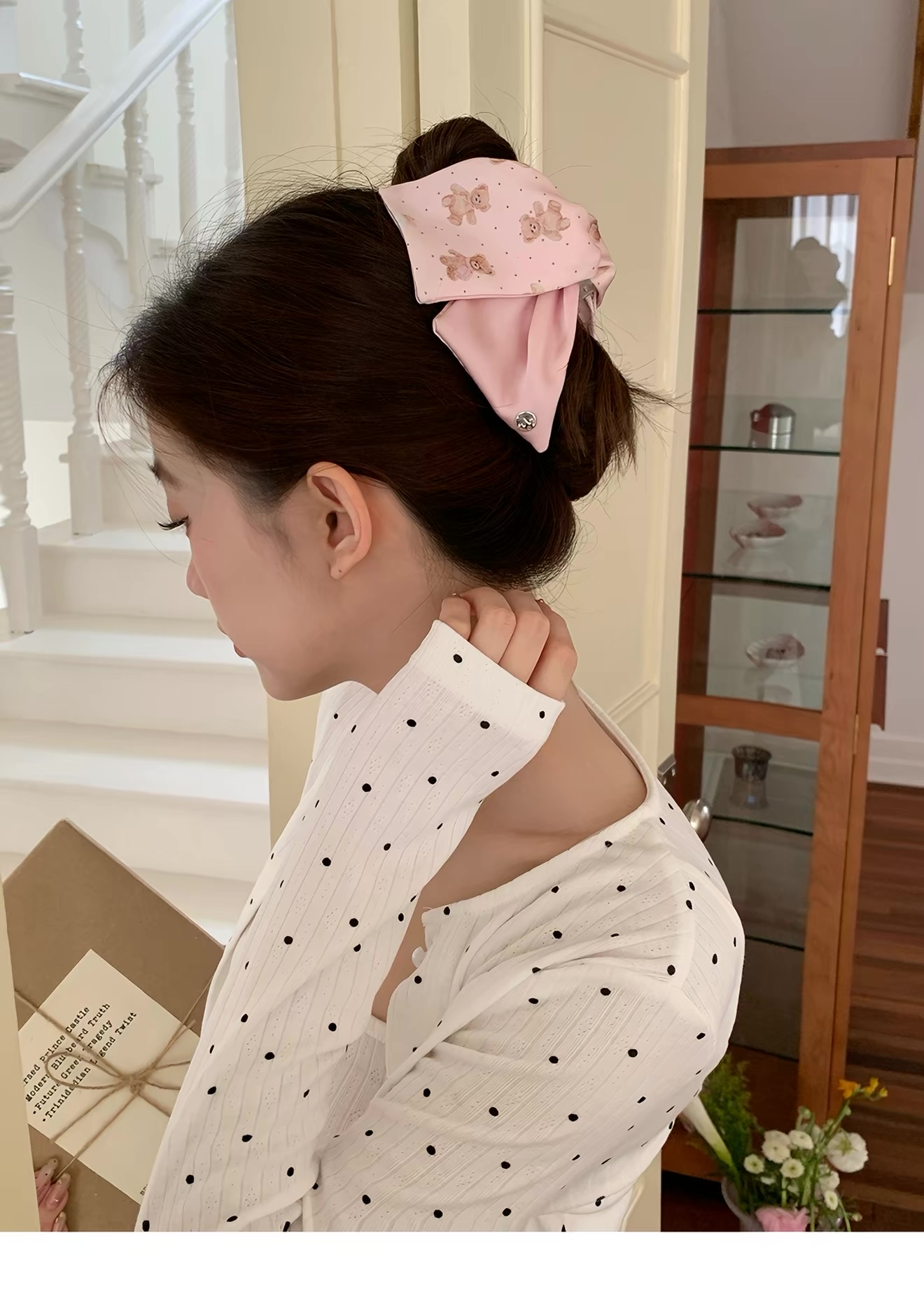Kẹp tóc nơ satin họa tiết gấu dễ thương_T03
