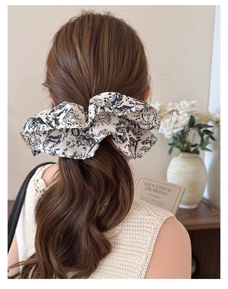 Thun buộc tóc nơ bản to họa tiết vintage_R02