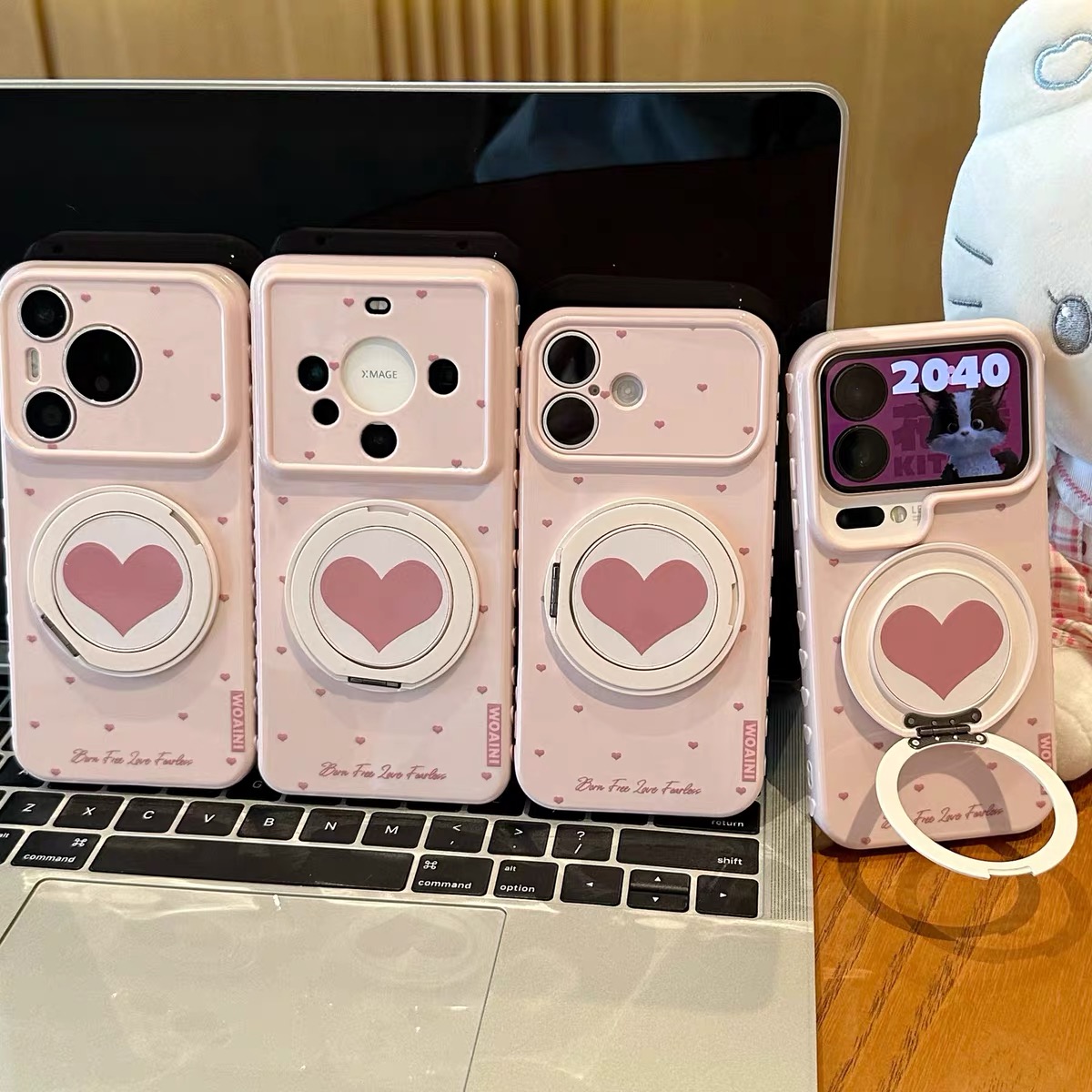 Ốp lưng iPhone tim hồng pastel kèm giá đỡ điện thoại_O151 (Iphone, Huawei, Honor, OPPO, Vivo, Xiaomi & Redmi)