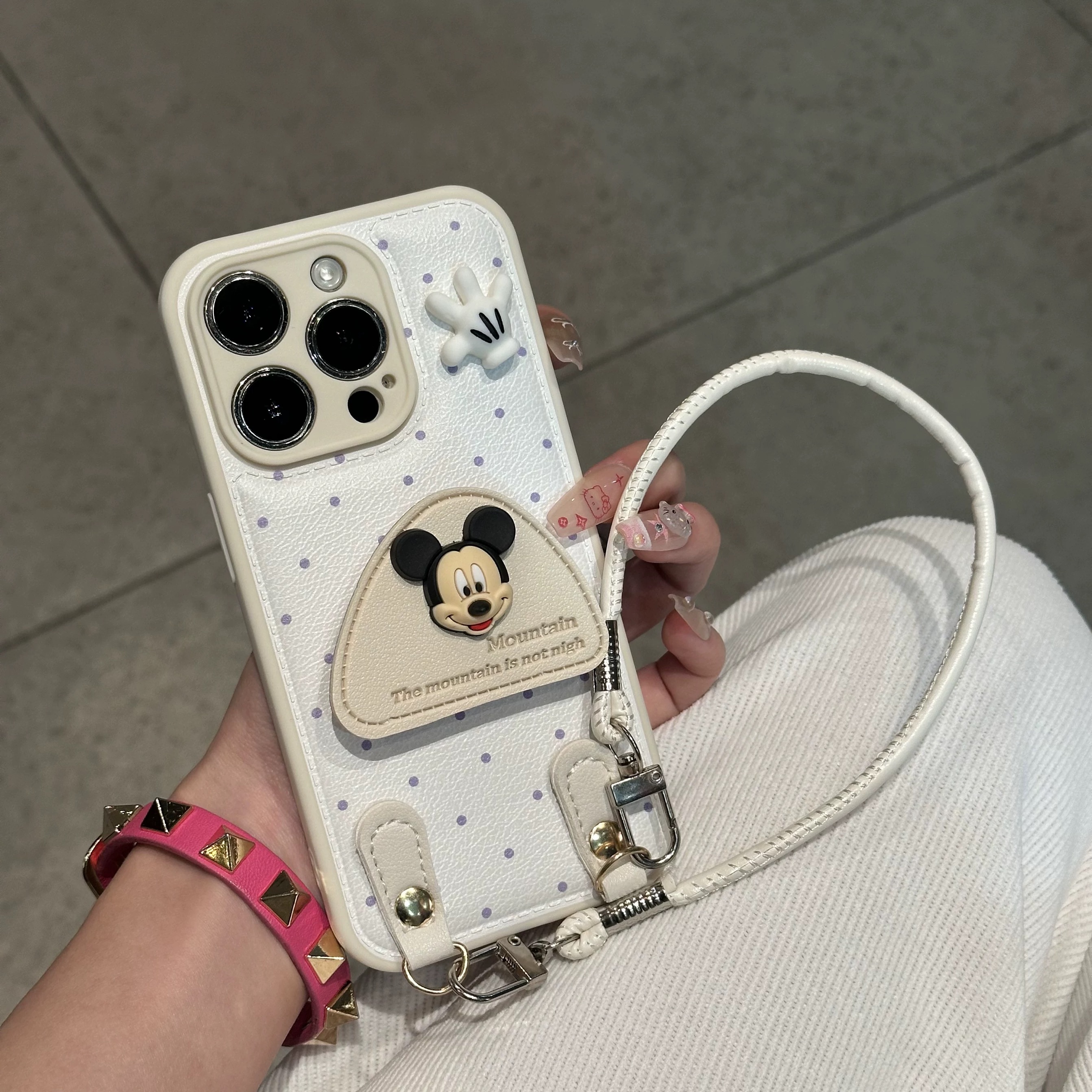 Ốp lưng da Mickey kèm dây đeo_O42 (Iphone, Huawei, Honor, OPPO, Vivo, Xiaomi & Redmi)