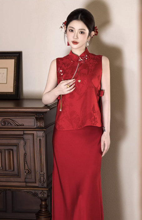 Sườn xám gấm phối váy dài thanh lịch_I51