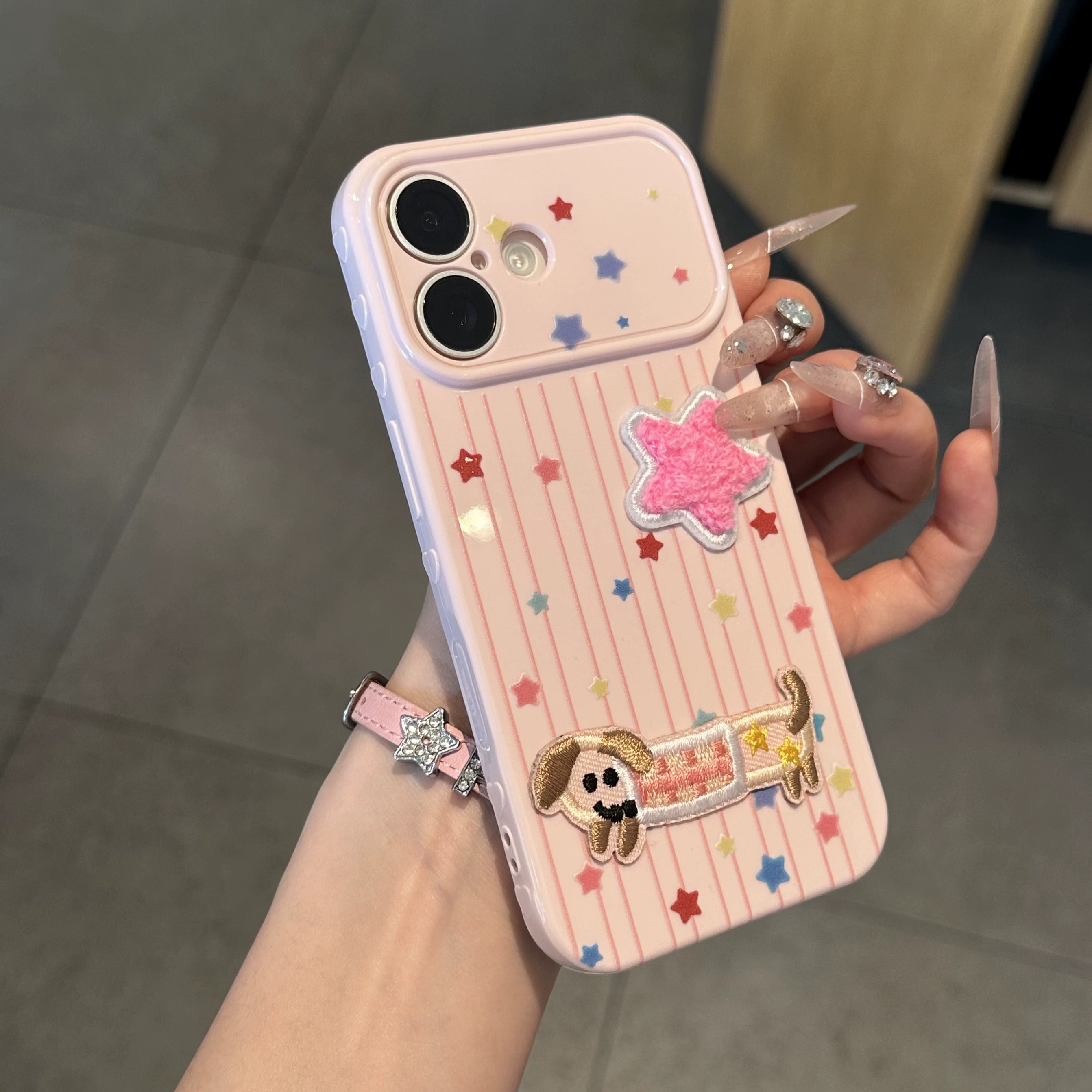 Ốp lưng Cún sao bông thêu_O121 (Iphone, Huawei, Honor, OPPO, Vivo, Xiaomi & Redmi)