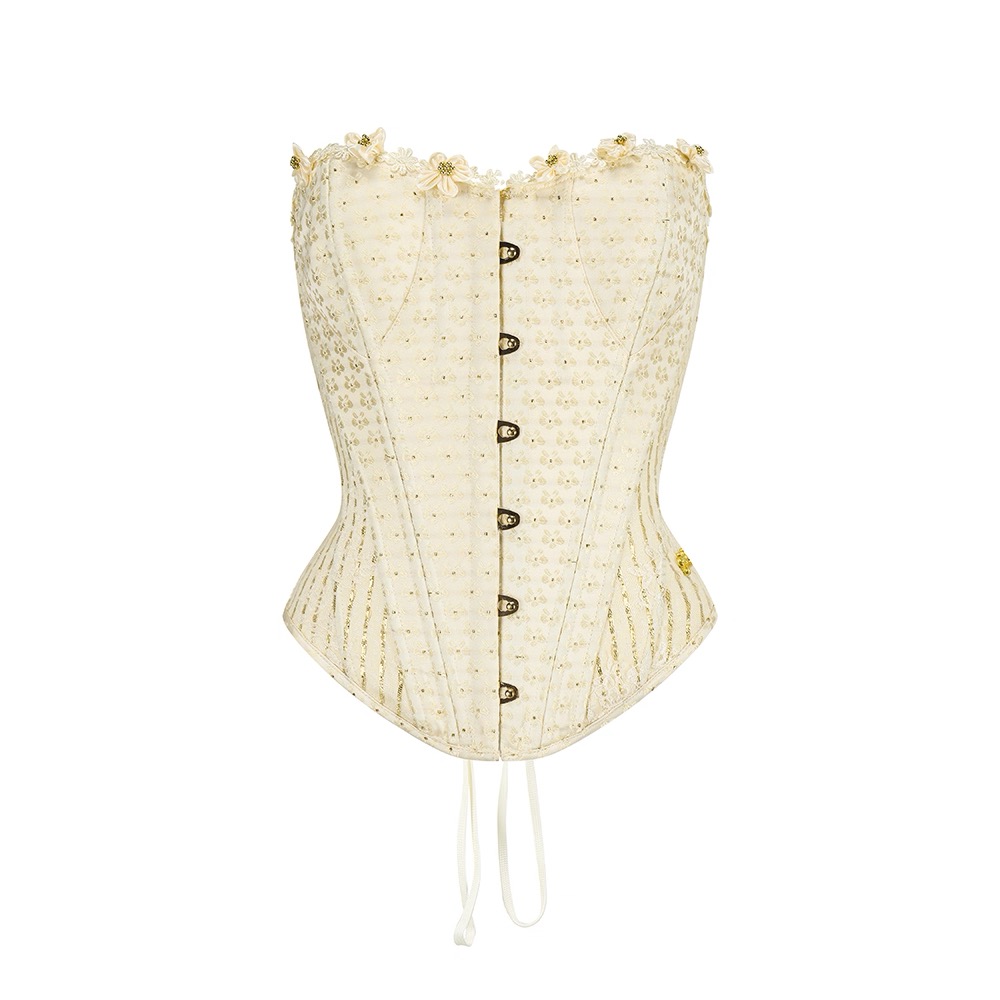 Lacemade váy corset vàng kem tầng vintage công chúa_V29