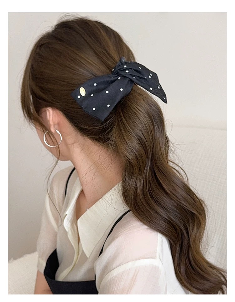 Kẹp tóc nơ satin chấm bi_T12