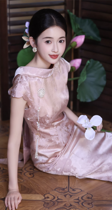 Sườn xám dáng dài nơ lưng sang trọng_I42