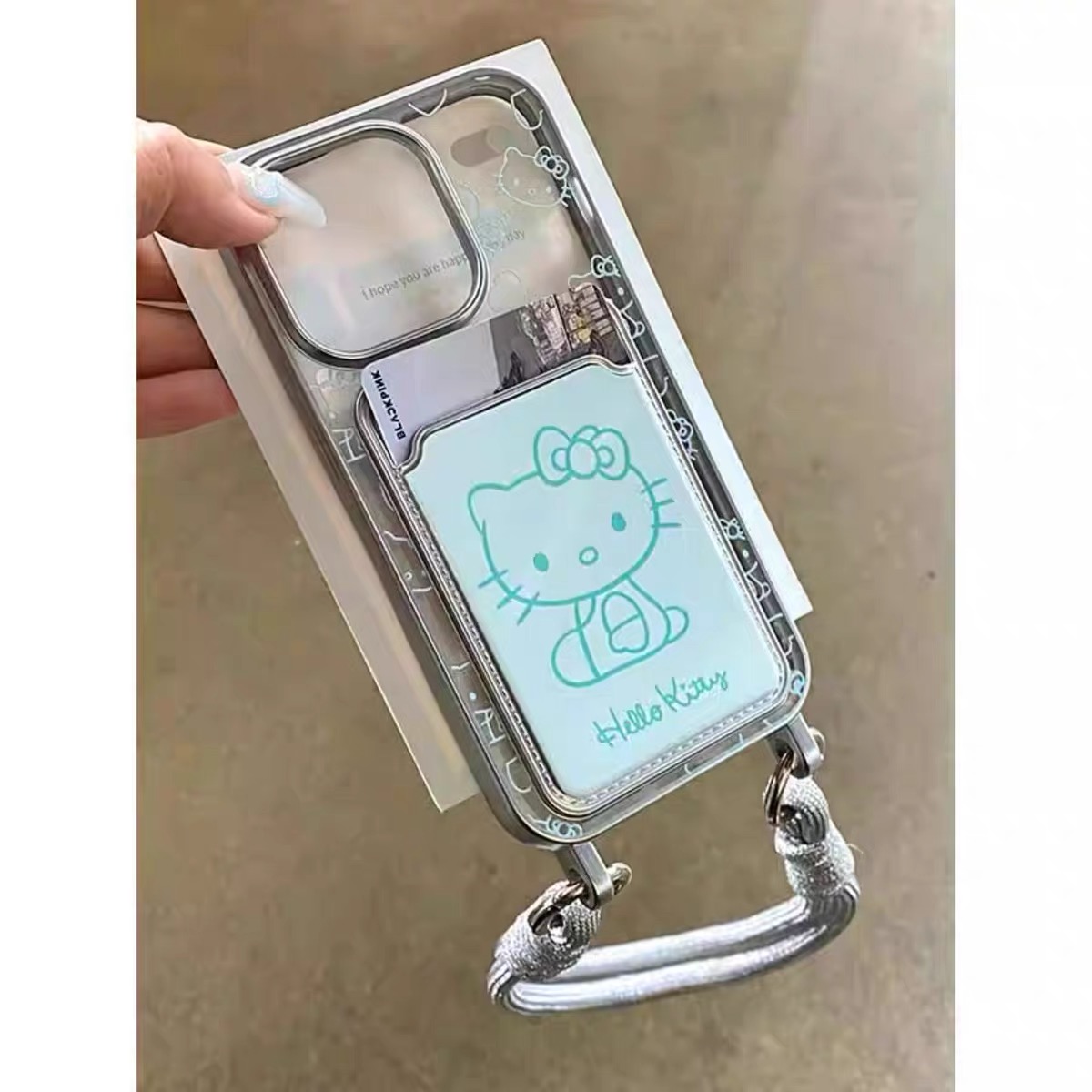 Ốp lưng chó mèo hoạt hình có ngăn thẻ kèm dây_O56 (Iphone & Huawie)