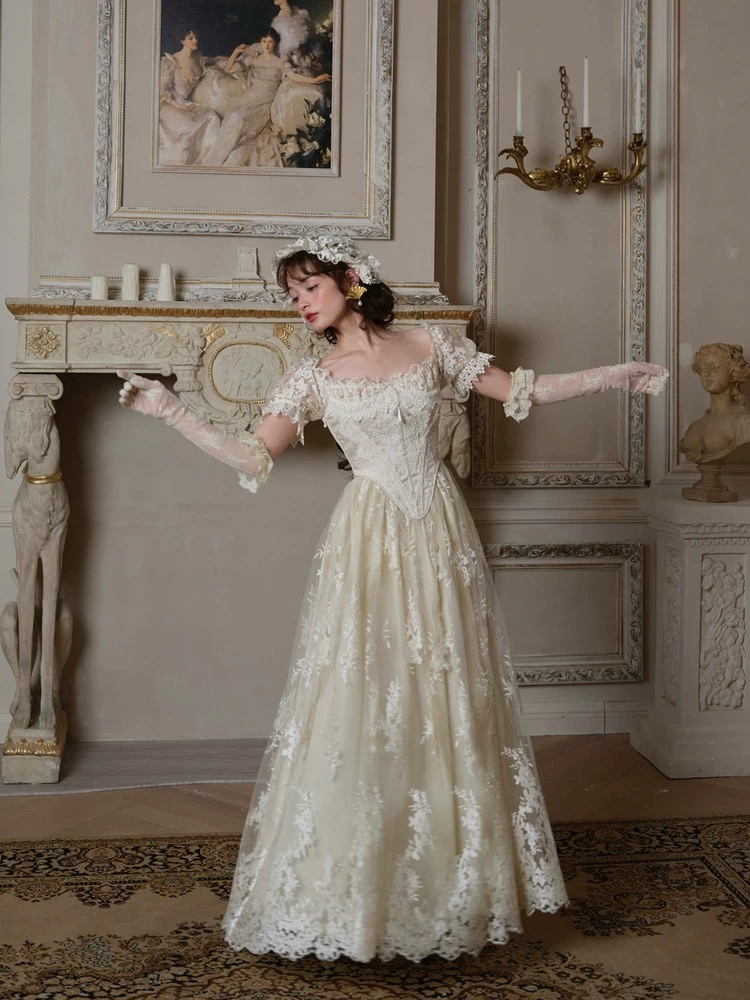 Lacemade váy corset ren kem công chúa vintage_Y07