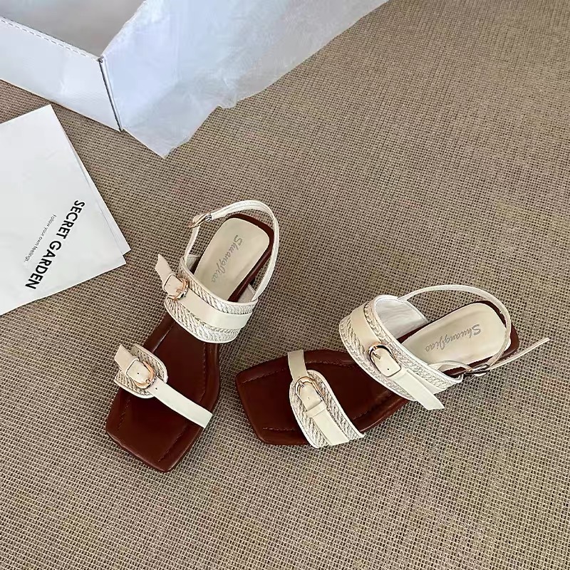 Giày sandal quai ngang phối dây đan thanh lịch_D01