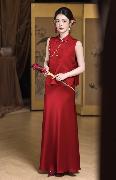 Sườn xám gấm phối váy dài thanh lịch_I51