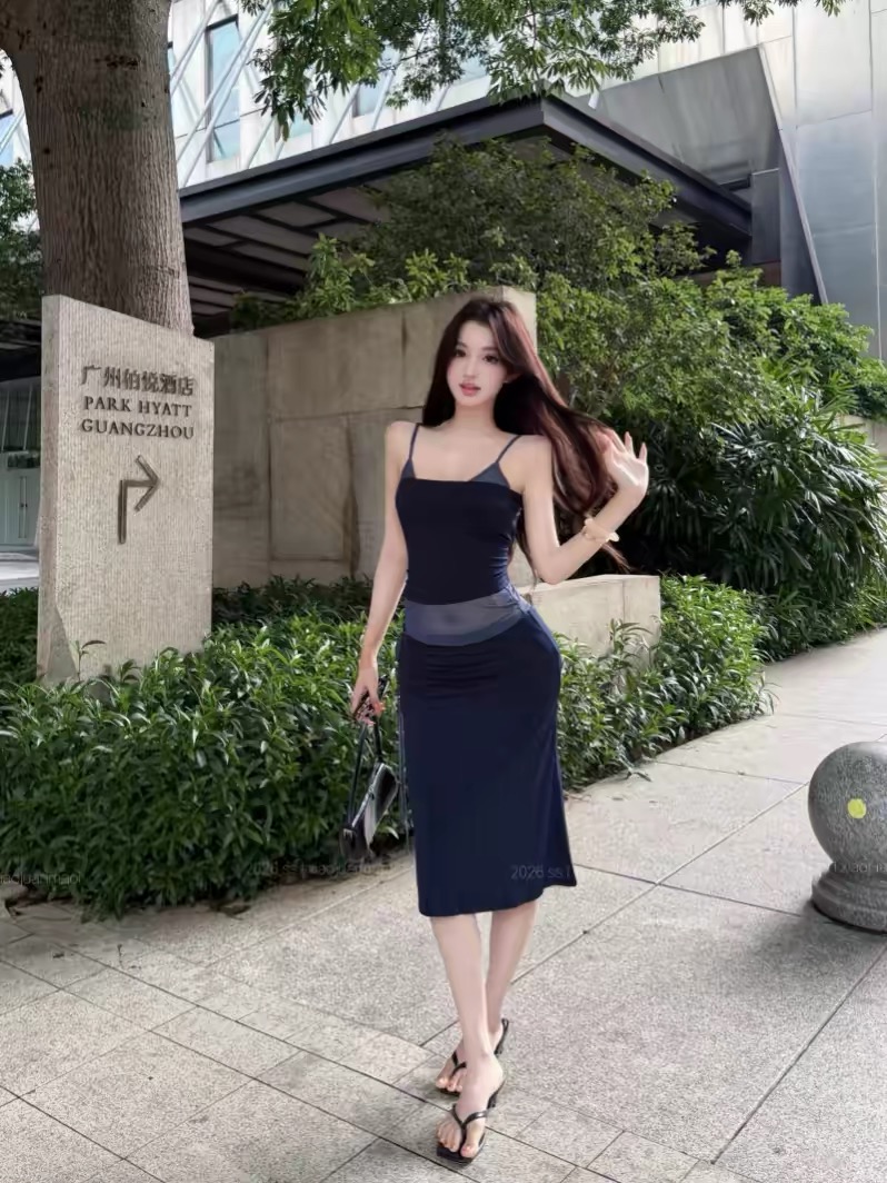 Áo hai dây chân váy midi_V48