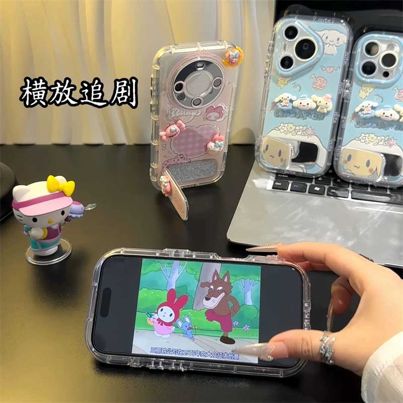 Ốp lưng Cinnamoroll & My Melody kèm gương_O110 (Iphone, Huawei, Honor, OPPO, Vivo, Xiaomi & Redmi)